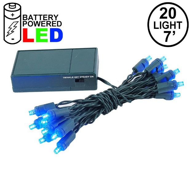 20 LED Battery Operated Lights Blue Green Wire 