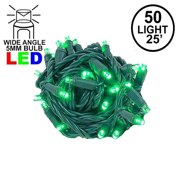 Coaxial 50 LED Green 6" Spacing Green Wire