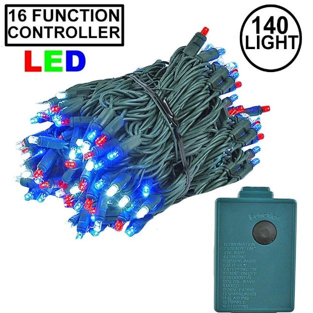 Red, White, Blue 140 LED Multi Function Chasing Christmas Lights 