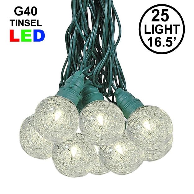 25 Warm White Tinsel LED G40 Pre-Lamped String Lights**ON SALE**