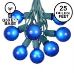 25 G50 Globe Light String Set with Blue Bulbs on Green Wire