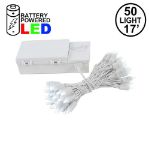 50 LED Battery Operated Lights Pure White on White Wire