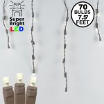 Warm White LED Icicle Lights on Brown Wire 70 Bulbs