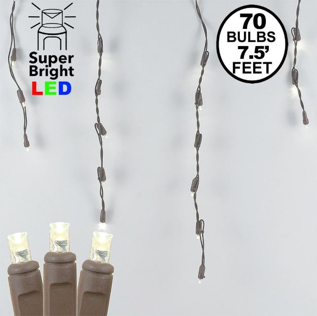 Warm White LED Icicle Lights on Brown Wire 70 Bulbs