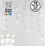 Warm White LED Icicle Lights on White Wire 70 Bulbs