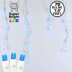 Blue LED Icicle Lights on White Wire 70 Bulbs