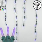 Purple LED Icicle Lights on Green Wire 150 Bulbs
