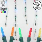 Multi (assorted) LED Icicle Lights on Green Wire 150 Bulbs