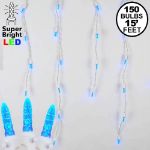 Blue LED Icicle Lights on White Wire 150 Bulbs
