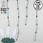 Pure White LED Icicle Lights on Green Wire 150 Bulbs