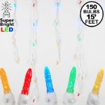 Multi (assorted) LED Icicle Lights on White Wire 150 Bulbs
