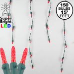 Red LED Icicle Lights on Green Wire 150 Bulbs