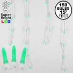 Green LED Icicle Lights on White Wire 150 Bulbs