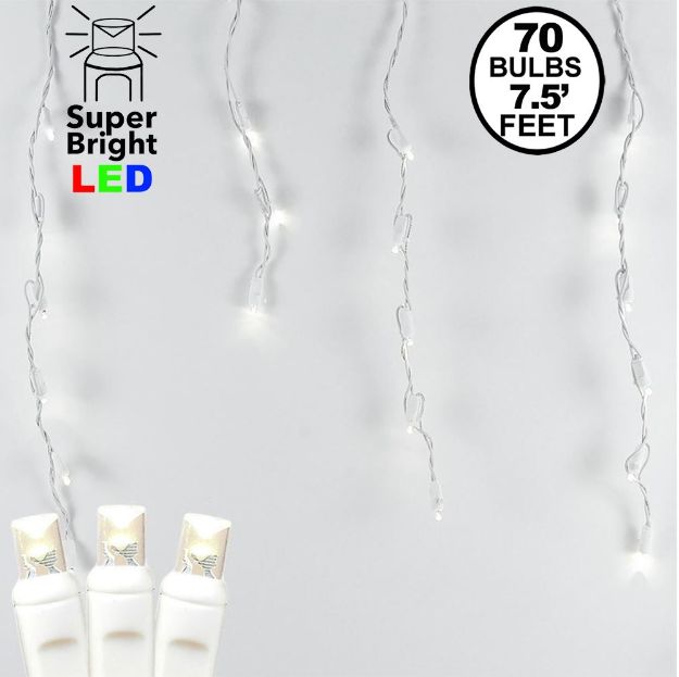 Twinkle Warm White LED Icicle Lights on White Wire 70 Bulbs