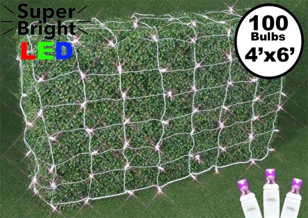 Pink LED Net Lights, White Wire 4x6