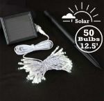 Warm White LED Solar Powered Lights 50 Light String White Wire
