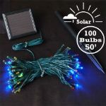 Multi Colored LED Solar Powered Lights 100 Light String Green Wire