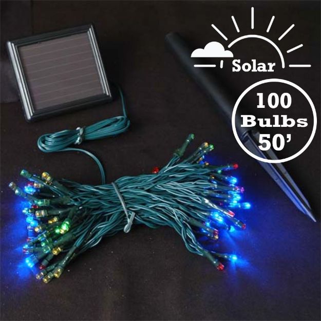 Multi Colored LED Solar Powered Lights 100 Light String Green Wire