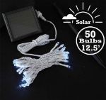 Pure White LED Solar Powered Lights 50 Light String White Wire