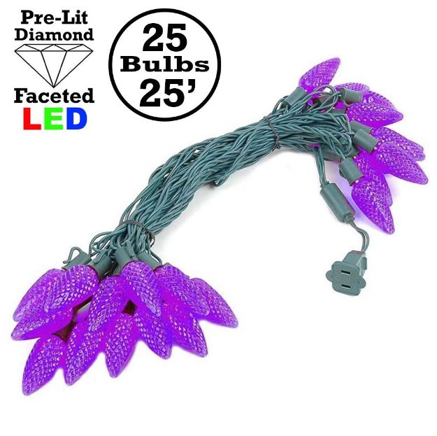 25 Purple C9 LED Pre-Lamped String Lights Green Wire