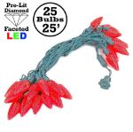 25 Red C9 LED Pre-Lamped String Lights Green Wire