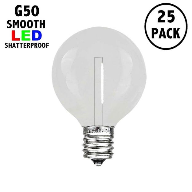Pure White LED G50 Plastic Filament LED Globe Bulbs - 25pk