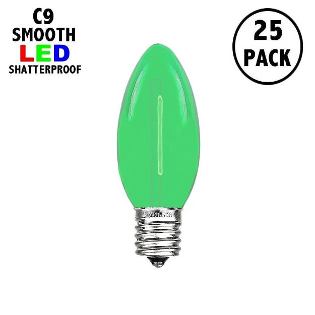 Green C9 LED Plastic Filament Replacement Bulbs 25 Pack 