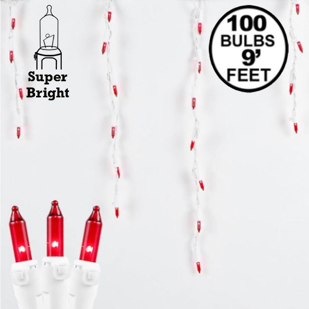 Red 100 Light Icicle Lights White Wire Medium Drops