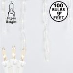 Clear 100 Light Icicle Lights White Wire Long Drops