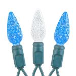 Blue and White 70 LED C6 Strawberry Mini Lights Commercial Grade Green Wire