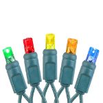 Commercial Grade Wide Angle 100 LED Multi 34' Long on Green Wire