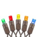 50 LED Multi LED Christmas Lights 11' Long on Brown Wire