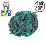 Commercial Grade Wide Angle 100 LED Red/Green 34' Long on Green Wire