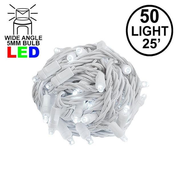 Commercial Grade Wide Angle 50 LED Pure White 25' Long on White Wire
