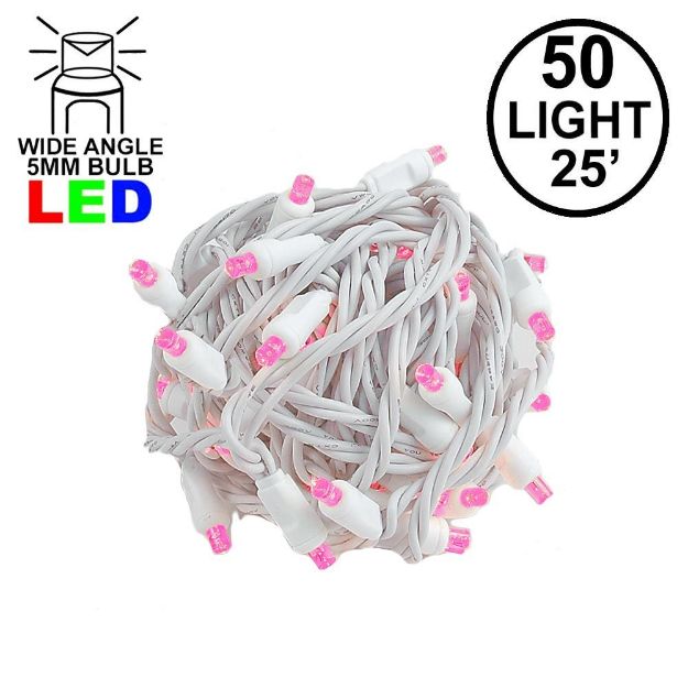 Commercial Grade Wide Angle 50 LED Pink 25' Long White Wire