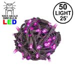 Commercial Grade Wide Angle 50 LED Pink 25' Long on Brown Wire