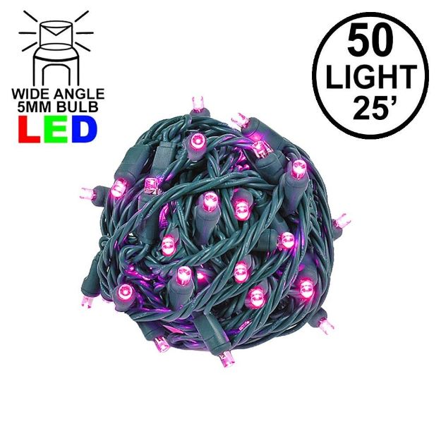 Commercial Grade Wide Angle 50 LED Pink 25' Long on Green Wire
