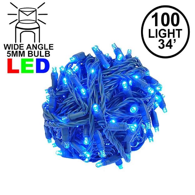 Commercial Grade Wide Angle 100 LED Blue 34' Long on Green Wire
