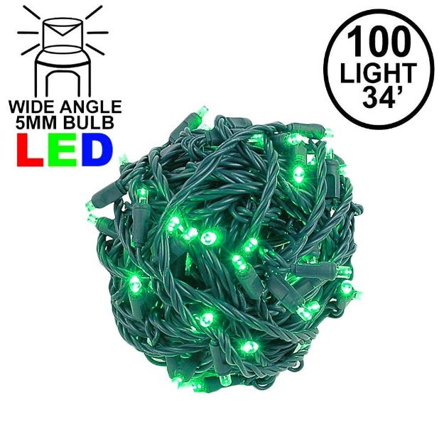 Commercial Grade Wide Angle 100 LED Green 34' Long on Green Wire