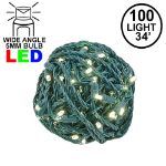 Commercial Grade Wide Angle 100 LED Warm White 34' Long on Green Wire
