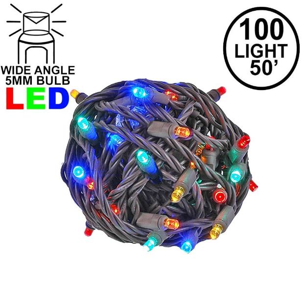 Commercial Grade Wide Angle 100 LED Multi 50' Long on Brown Wire