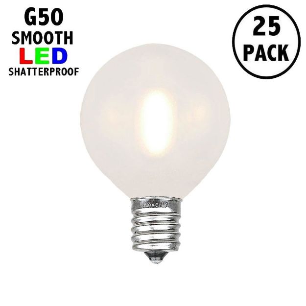 Frosted Warm White LED G50 Plastic Filament LED Globe Bulbs - 25pk