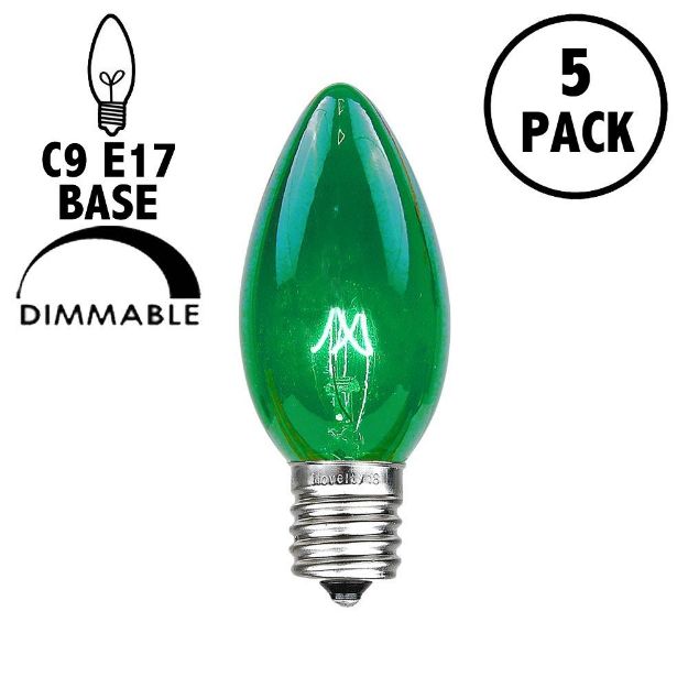 5 Pack Green Transparent C9 7 Watt Replacement Bulbs