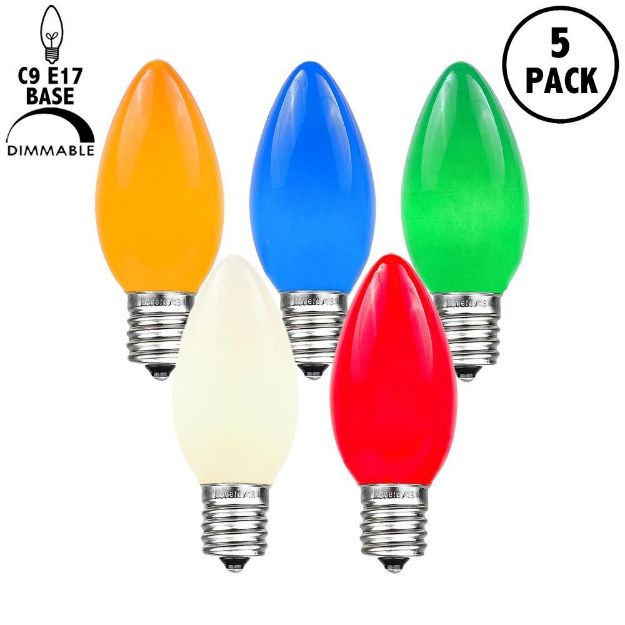 5 Pack Assorted Ceramic Opaque C9 7 Watt Bulbs