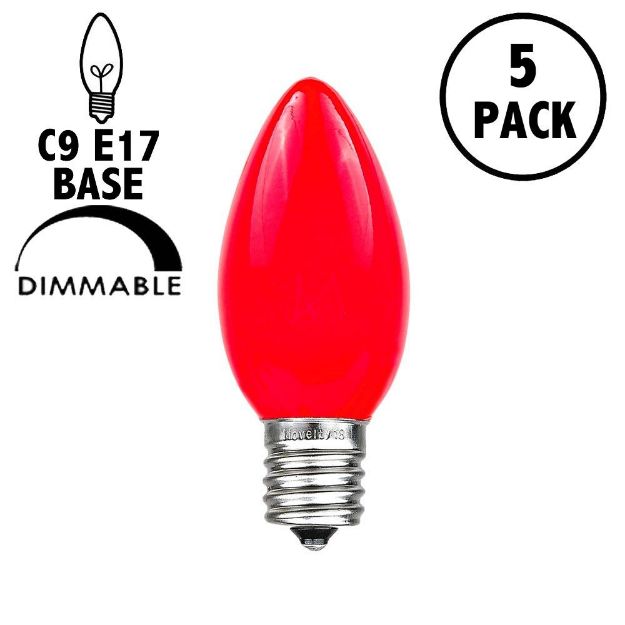 5 Pack Red Ceramic Opaque C9 7 Watt Bulbs