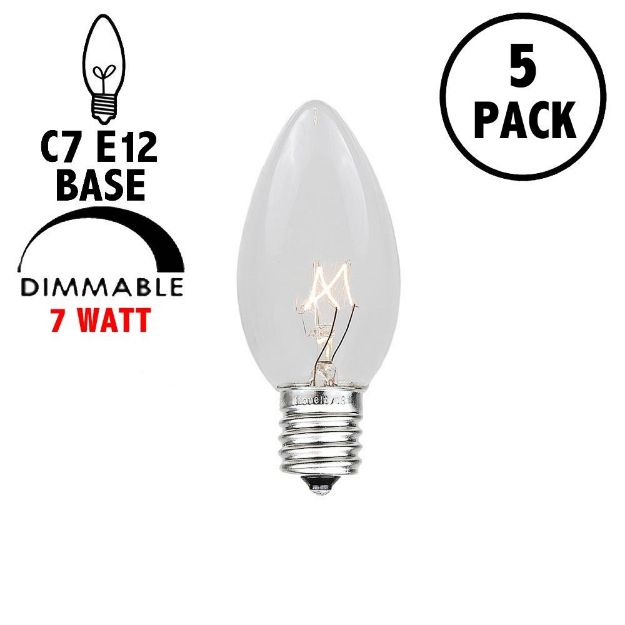 Clear Transparent C7 7 Watt Bulbs 5 Pack