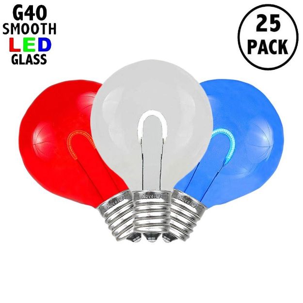 Red/White/Blue G40 U-Shaped LED Glass Flex Filament Replacement Bulbs 25 Pack