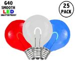 Red/White/Blue G40 U-Shaped LED Plastic Flex Filament Replacement Bulbs 25 Pack