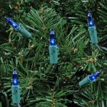 Blue 50 Light 11' Long Green Wire Christmas Mini Lights