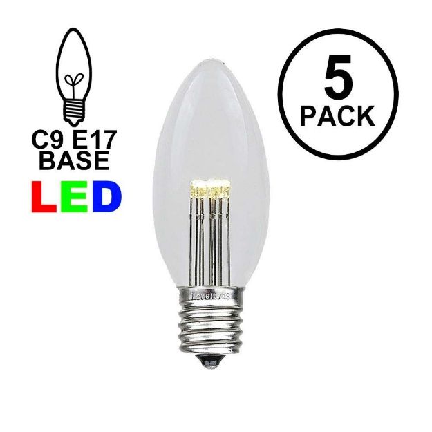 5 Pack Warm White Smooth Glass C9 LED Bulbs